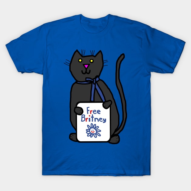 Cute Cat with Free Britney Sign T-Shirt by ellenhenryart